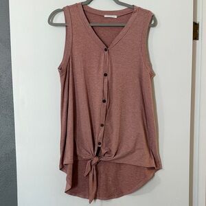 Reborn J Mauve Button-Front Tie Hem Tank
